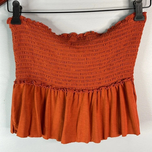 HOLLISTER Rusty Burnt Orange Strapless Tube Top Cropped Smock Peplum Size M - Picture 5 of 10